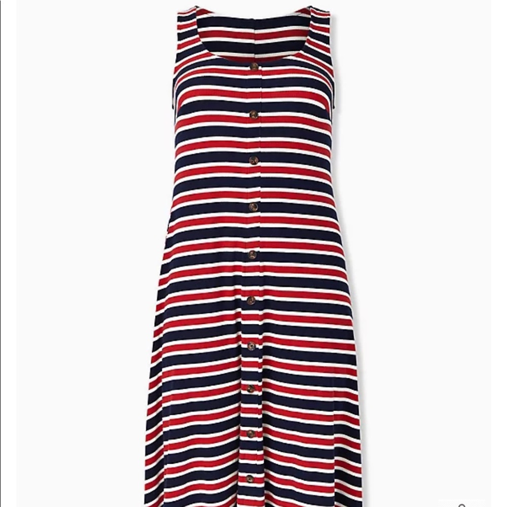 RED WHITE & BLUE STRIPE RIB BUTTON MIDI DRESS